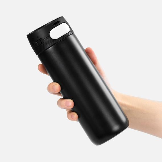 Термостакан X1 с цветной кнопкой, черный с белым