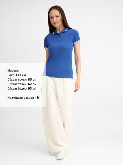Рубашка поло женская Pasadena Women 200 с контрастной отделкой ярко-синяя с белым, размер S